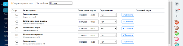 Запуск БП по расписанию